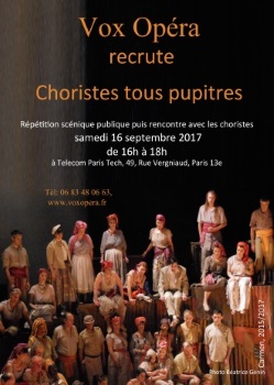 Vox Opéra recrute des choristes amateurs tous pupitres Vox Opéra recrute des choristes amateurs tous pupitres